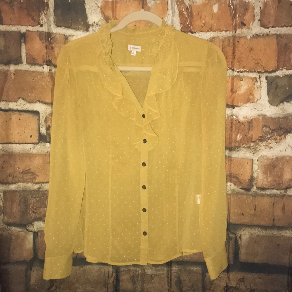 Button Down Gold Sheer Blouse by Cremieux Size S